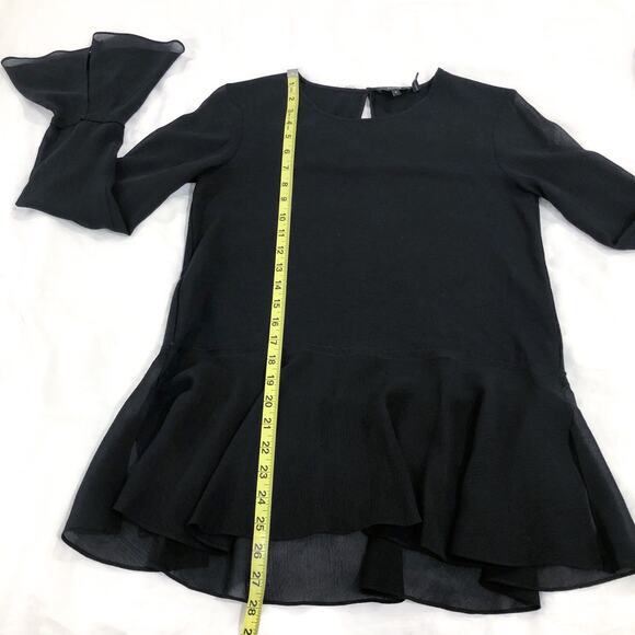 Theory Lexanda C Idol Black Bell-Sleeve Peplum Blouse Top - Picture 10 of 11